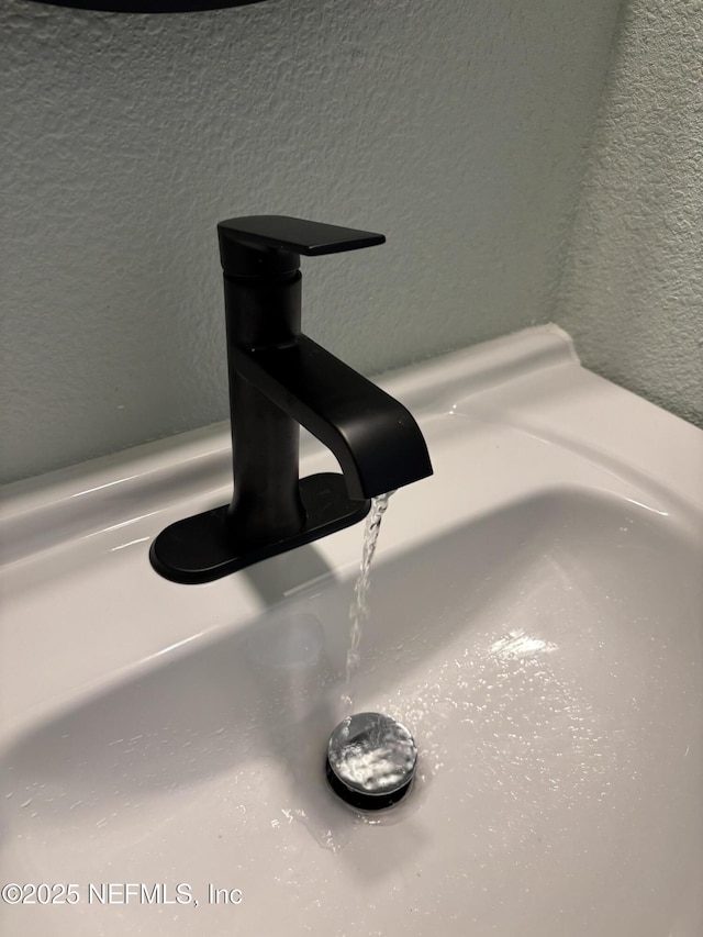 details featuring a sink and a textured wall