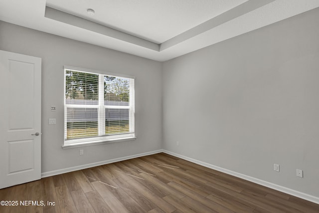 4484 Sun Garden Dr, Jacksonville, FL 32257 - empty room featuring a raised ceiling, baseboards, and wood finished floors