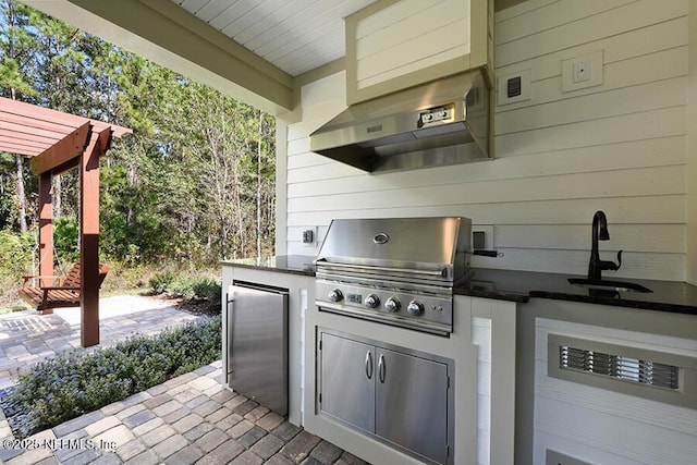 view of patio / terrace featuring a grill, exterior kitchen, and a sink