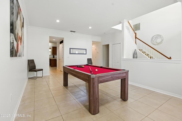 75250 Fern Creek Dr, Yulee, FL 32097 - game room featuring billiards table, light tile patterned floors, recessed lighting, and crown molding