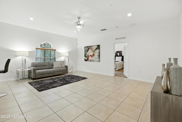 75250 Fern Creek Dr, Yulee, FL 32097 - living area featuring ceiling fan, light tile patterned flooring, and recessed lighting