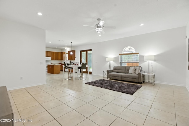 75250 Fern Creek Dr, Yulee, FL 32097 - living area with a ceiling fan, recessed lighting, and light tile patterned floors
