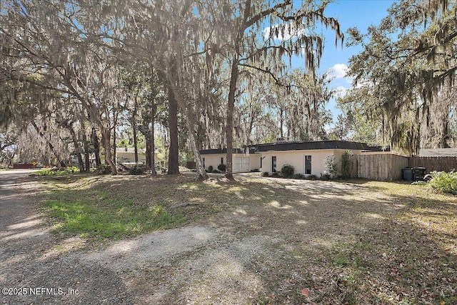 view of front facade featuring fence and stucco siding