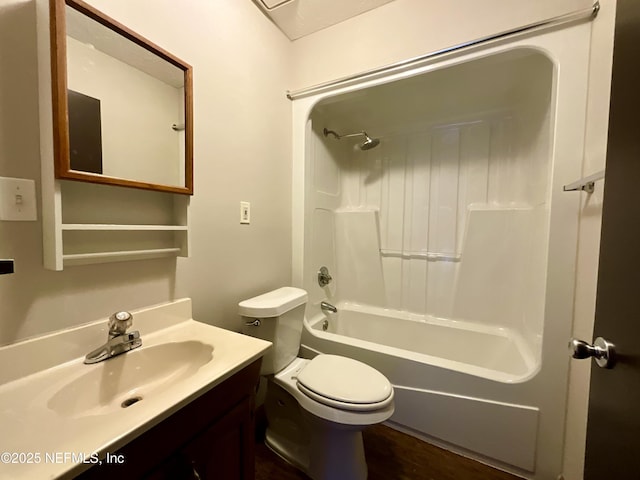 full bathroom with toilet, shower / bathing tub combination, and vanity