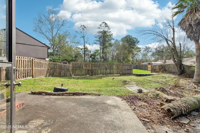 view of yard featuring a patio area and a fenced backyard