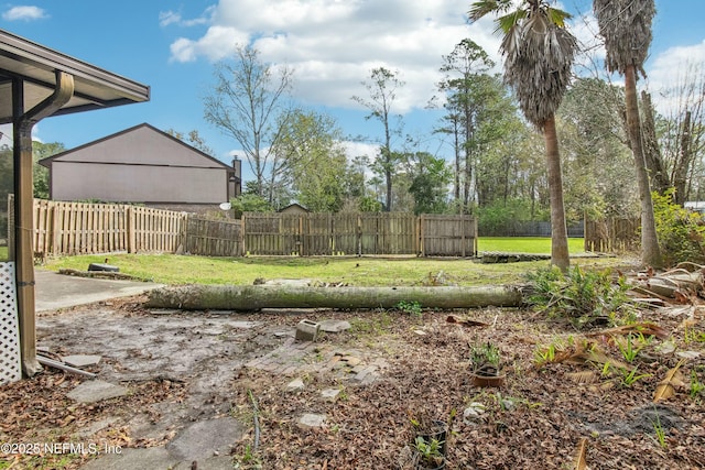 view of yard with a fenced backyard and a patio