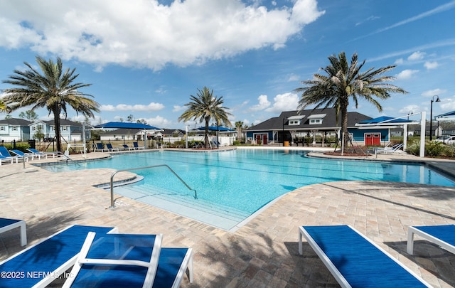 pool with a patio