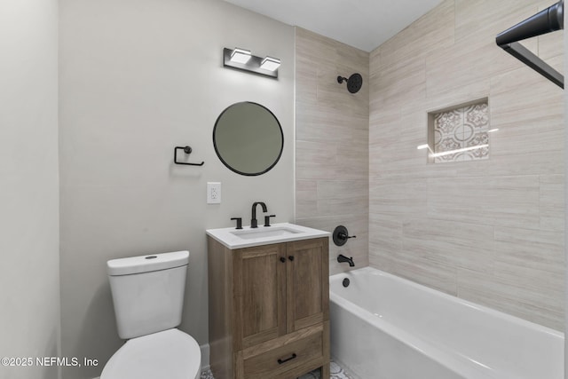 full bathroom with shower / bathing tub combination, vanity, and toilet