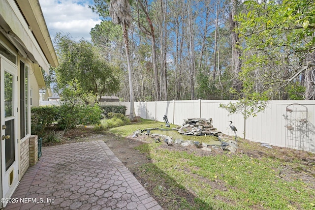 view of yard with a patio area and a fenced backyard