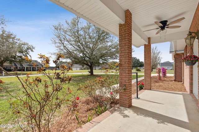 view of patio / terrace featuring covered porch and ceiling fan