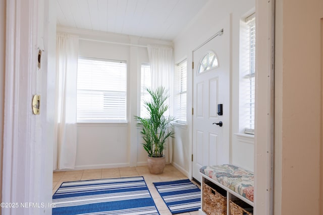 tiled entrance foyer with baseboards and a wealth of natural light