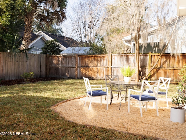 view of yard featuring a fenced backyard and a patio