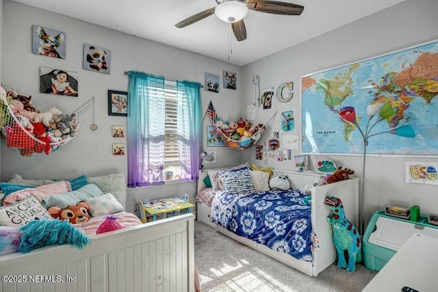 bedroom featuring a ceiling fan and carpet flooring