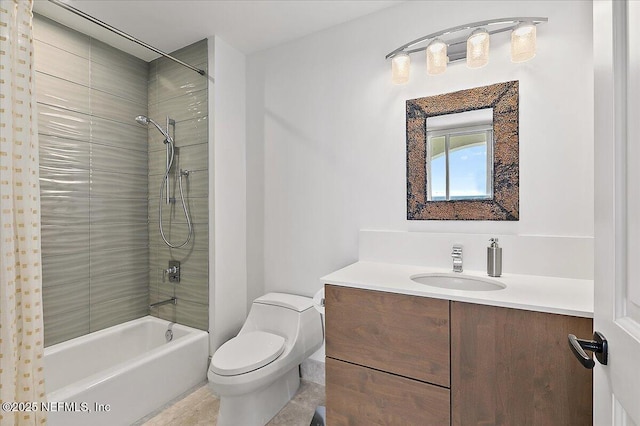 full bath with toilet, shower / bath combination, and vanity