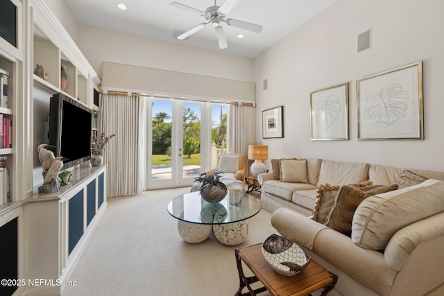 236 Deer Haven Dr, Ponte Vedra Beach, FL 32082 - living area featuring carpet, ceiling fan, recessed lighting, and french doors
