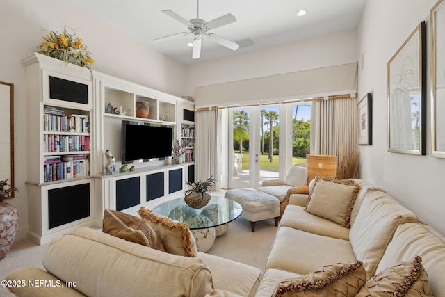 236 Deer Haven Dr, Ponte Vedra Beach, FL 32082 - carpeted living area with ceiling fan and recessed lighting