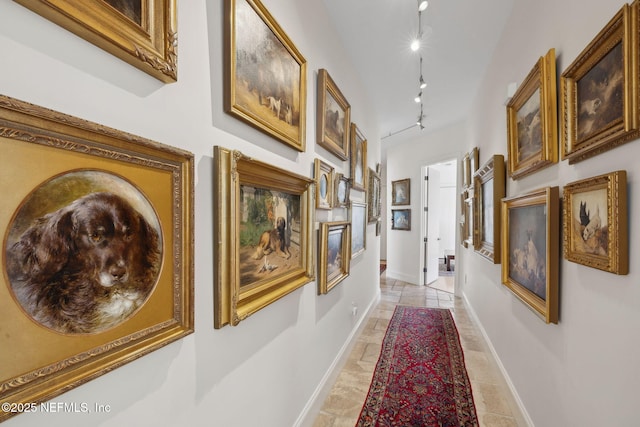 236 Deer Haven Dr, Ponte Vedra Beach, FL 32082 - corridor featuring rail lighting, baseboards, and stone tile floors
