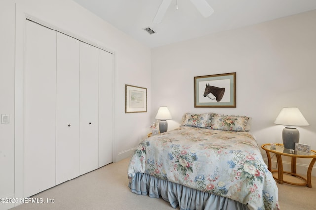 236 Deer Haven Dr, Ponte Vedra Beach, FL 32082 - bedroom featuring light colored carpet, a closet, ceiling fan, and baseboards