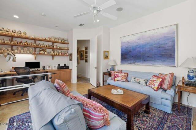 236 Deer Haven Dr, Ponte Vedra Beach, FL 32082 - living room featuring a desk, a ceiling fan, and recessed lighting