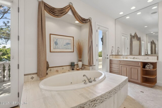 236 Deer Haven Dr, Ponte Vedra Beach, FL 32082 - full bathroom with vanity, a jetted tub, healthy amount of natural light, and recessed lighting