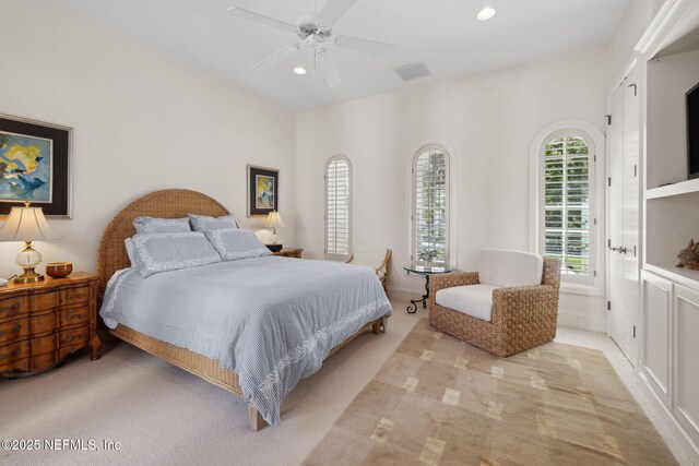236 Deer Haven Dr, Ponte Vedra Beach, FL 32082 - bedroom with light carpet, recessed lighting, and ceiling fan