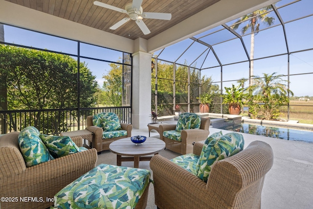 236 Deer Haven Dr, Ponte Vedra Beach, FL 32082 - sunroom / solarium with a ceiling fan, outdoor lounge area, a hot tub, and plenty of natural light