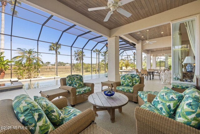 236 Deer Haven Dr, Ponte Vedra Beach, FL 32082 - view of patio with ceiling fan, an outdoor living space, and glass enclosure