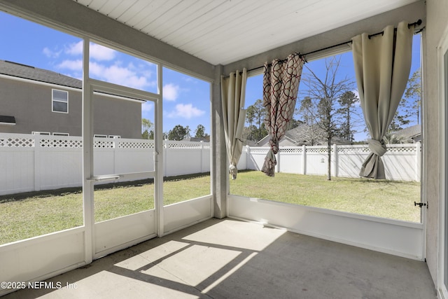 view of unfurnished sunroom