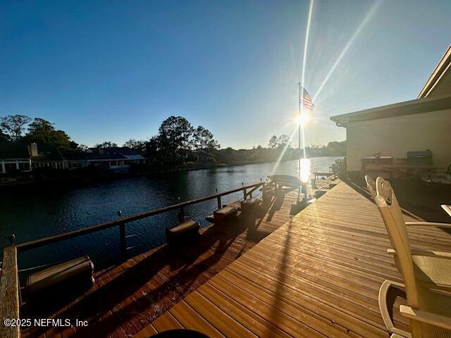 dock area with a water view