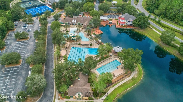 aerial view with a water view