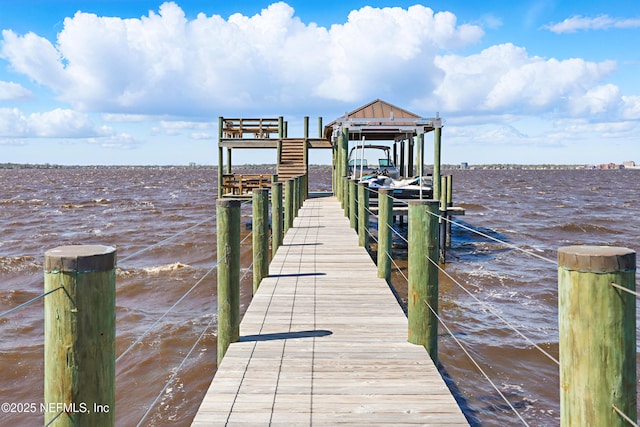 dock area featuring a water view and boat lift