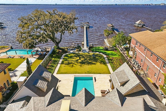 aerial view with a water view