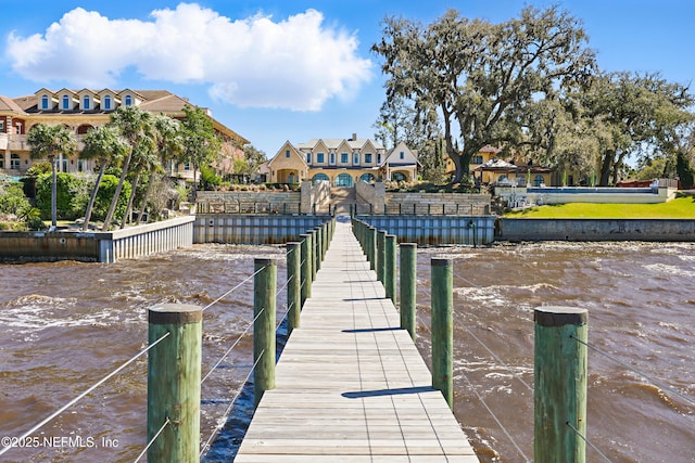 dock area with a water view