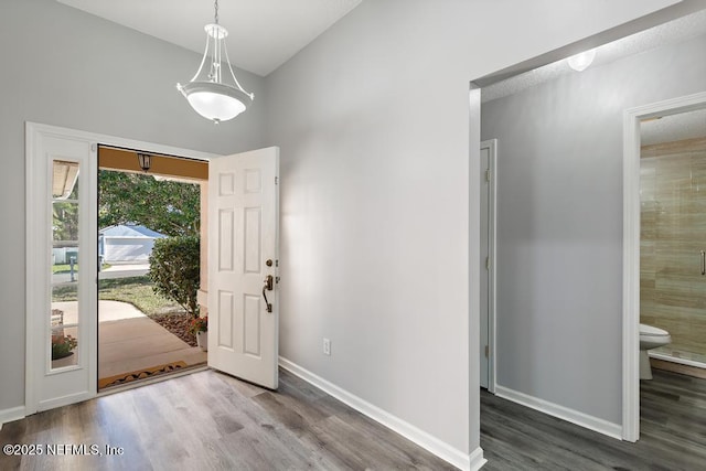 entrance foyer with wood finished floors and baseboards