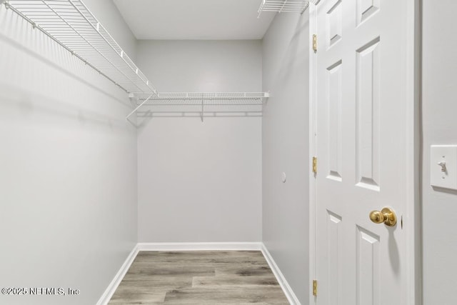 walk in closet with wood finished floors