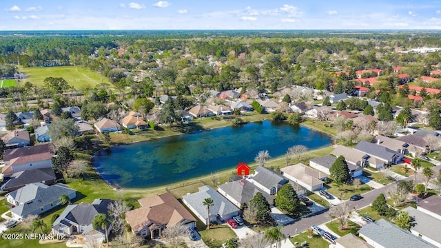 aerial view featuring a residential view and a water view