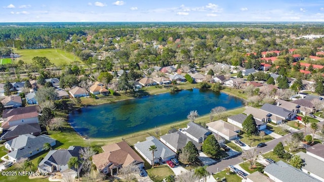 bird's eye view featuring a residential view and a water view