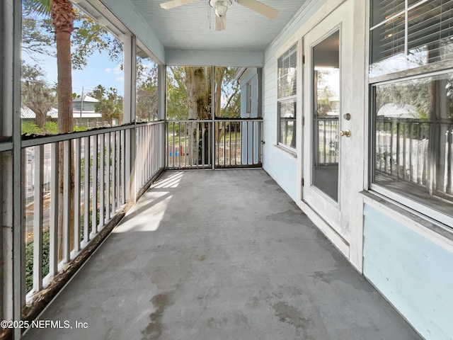 balcony featuring a ceiling fan