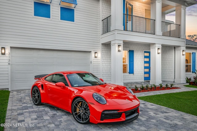 exterior space with a garage