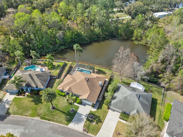 bird's eye view featuring a water view