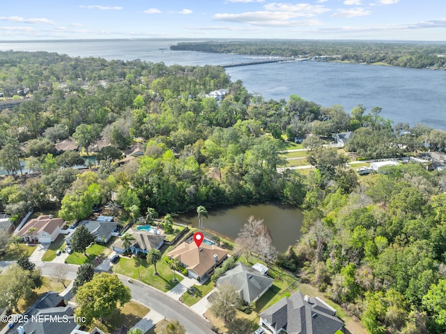 bird's eye view featuring a water view