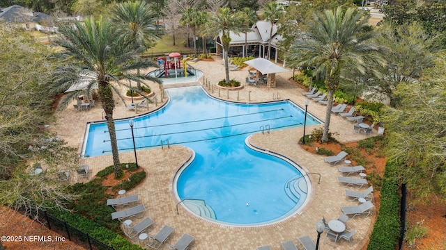 pool with a patio