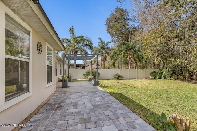 view of yard with a patio and a fenced backyard