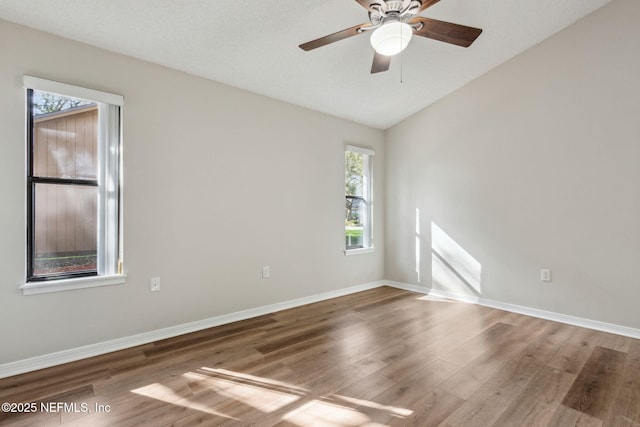 spare room with a healthy amount of sunlight, baseboards, and wood finished floors