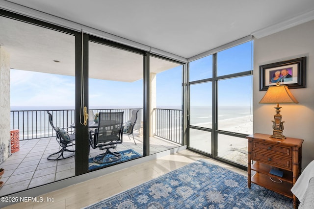 sunroom with a water view and a healthy amount of sunlight