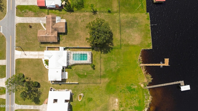 bird's eye view featuring a water view