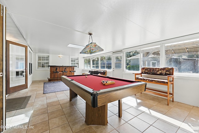 game room with light tile patterned floors and pool table