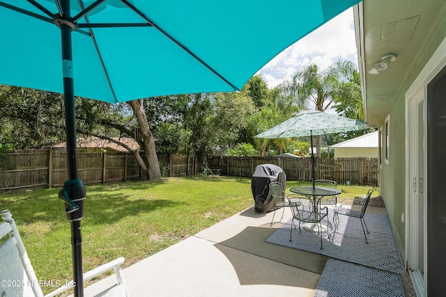 view of patio featuring outdoor dining area and a fenced backyard