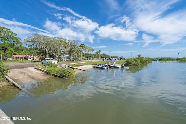 property view of water with a boat dock