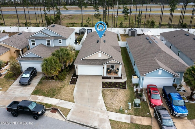 bird's eye view with a residential view